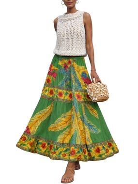 Cynthia Rowley Green Tropical Tiered
Maxi Skirt Women's XS Coastal
Resortwear